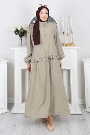 Fırfır Detaylı Düğmeli Etekli Takım Mint - Thumbnail