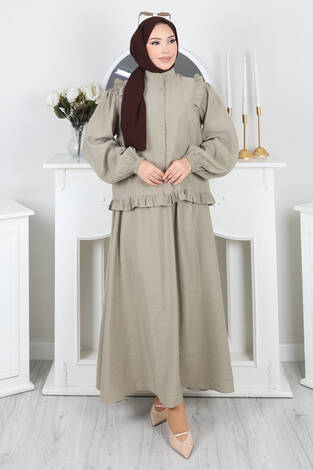 Fırfır Detaylı Düğmeli Etekli Takım Mint - Thumbnail