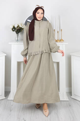 Fırfır Detaylı Düğmeli Etekli Takım Mint - Thumbnail