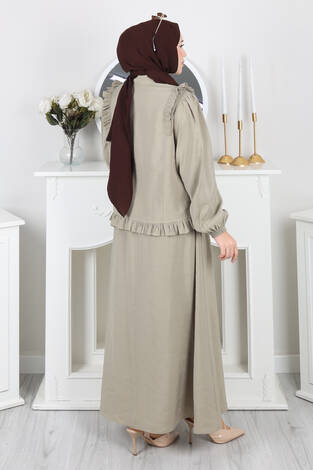 Fırfır Detaylı Düğmeli Etekli Takım Mint - Thumbnail