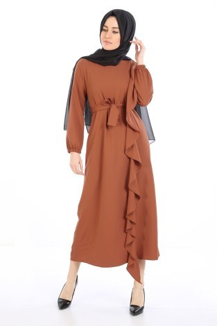 Fırfır Tesettür Detaylı Elbise 5641-05 - Thumbnail