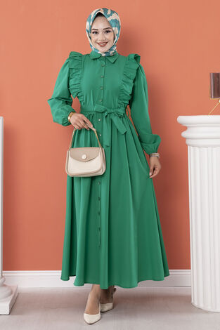 Fırfır Detaylı Tesettür Elbise Benetton - Thumbnail