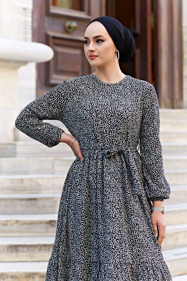 E - Fırfırlı Çıtır Elbise 190E-6473 Siyah (1)