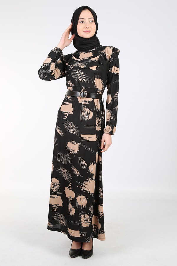 Fırfırlı Tesettür Elbise 18615-1 Siyah