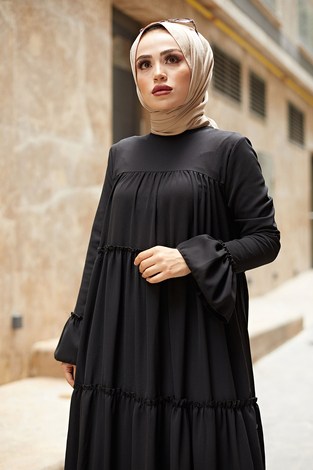 Fırfırlı Elbise 3085-2 Siyah - Thumbnail