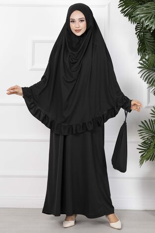 Fırfırlı Namaz Elbisesi Siyah - Thumbnail