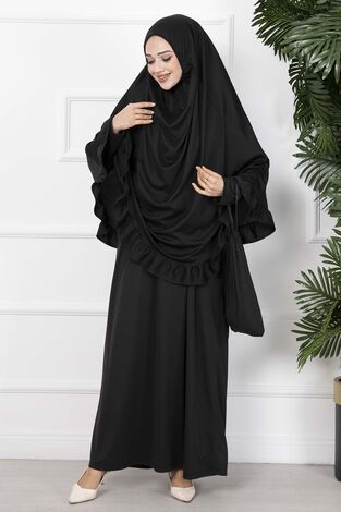 Fırfırlı Namaz Elbisesi Siyah - Thumbnail