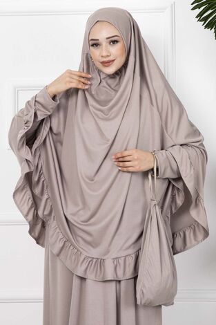 Fırfırlı Namaz Elbisesi Vizon - Thumbnail