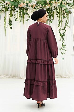 Fırfırlı Poplin Elbise 580YNS-4698 Bordo - Thumbnail