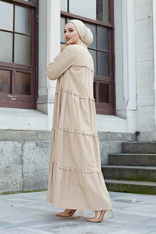 Fırfırlı Salaş Elbise 100MD10253 Bej - Thumbnail