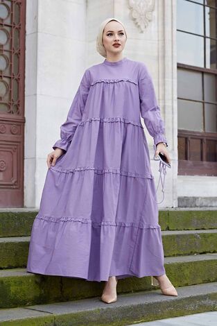 Fırfırlı Salaş Elbise 100MD10253 Lila - Thumbnail