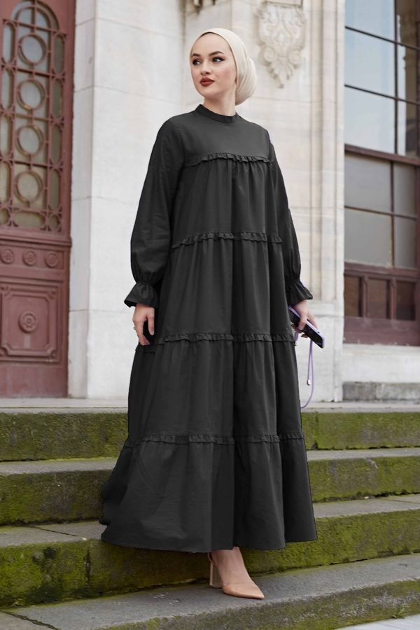 Fırfırlı Salaş Elbise 100MD10253 Siyah