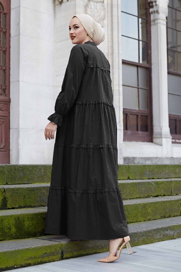 Fırfırlı Salaş Elbise 100MD10253 Siyah