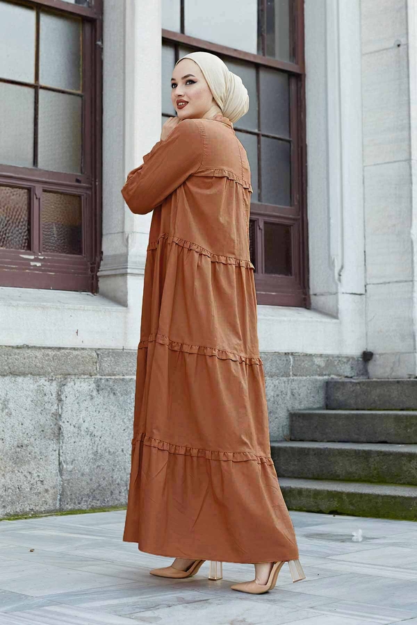Fırfırlı Salaş Elbise 100MD10253 Taba