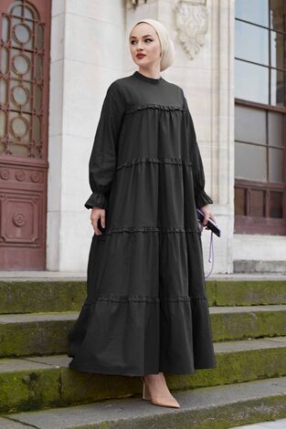 Fırfırlı Salaş Elbise 530GK12020 Siyah - Thumbnail