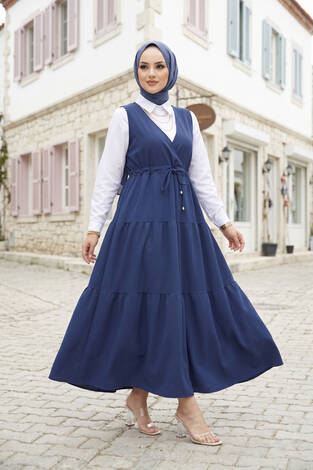 Fırfırlı Scuba Tesettür Jile İndigo - Thumbnail