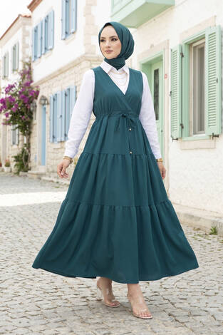 Fırfırlı Scuba Tesettür Jile Petrol