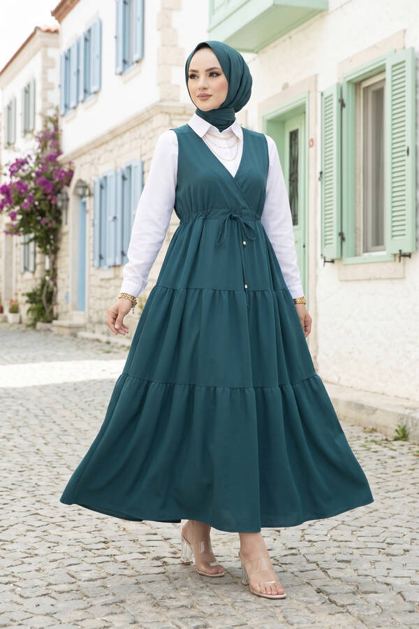 MD - Fırfırlı Scuba Tesettür Jile Petrol