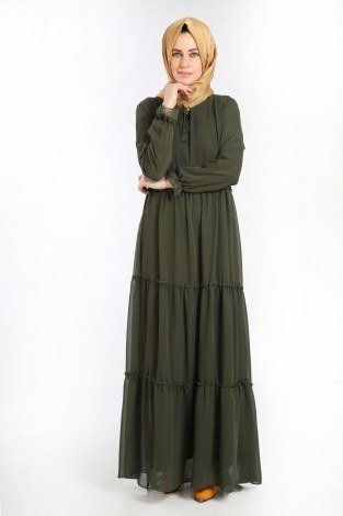 Fırfırlı Şifon Elbise 5241-06 - Thumbnail