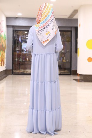 Krep Fırfırlı Elbise 3085-9 Bebe Mavisi - Thumbnail