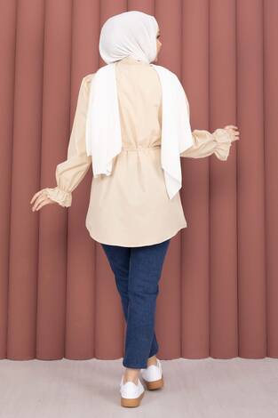 Fisto Detaylı Bağcıklı Gömlek Bej - Thumbnail