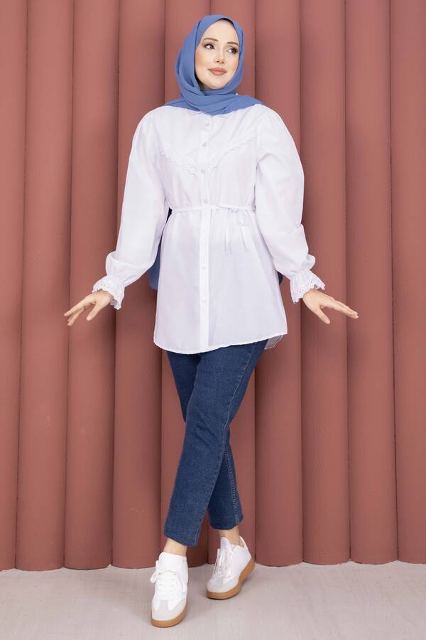 Asm - Fisto Detaylı Bağcıklı Gömlek Beyaz (1)