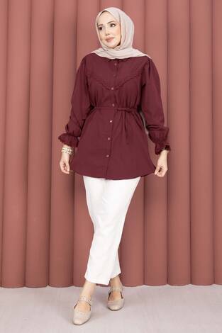 Fisto Detaylı Bağcıklı Gömlek Bordo