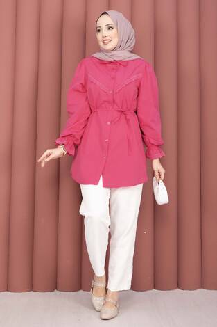 Fisto Detaylı Bağcıklı Gömlek Fuşya