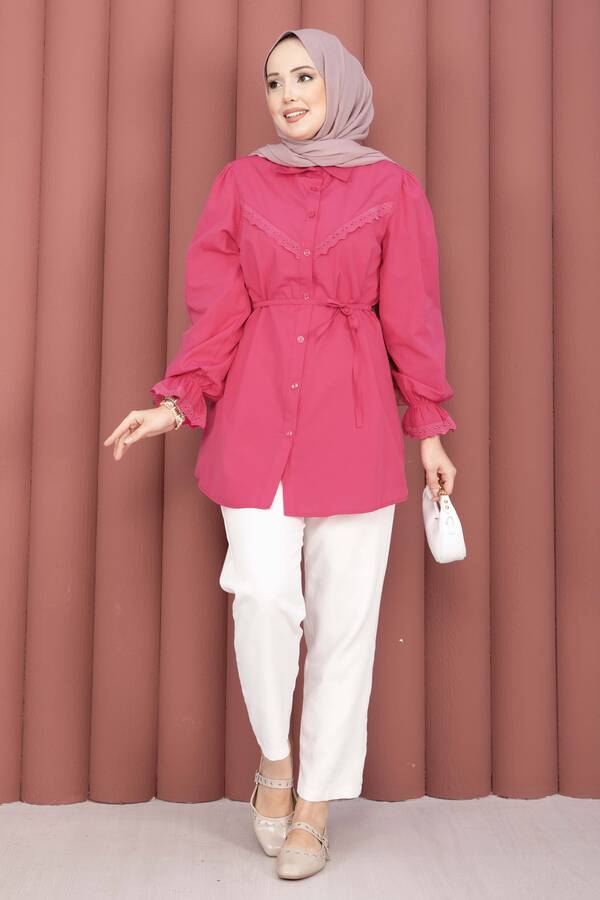 Asm - Fisto Detaylı Bağcıklı Gömlek Fuşya