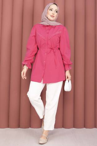 Fisto Detaylı Bağcıklı Gömlek Fuşya - Thumbnail