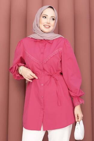 Fisto Detaylı Bağcıklı Gömlek Fuşya - Thumbnail