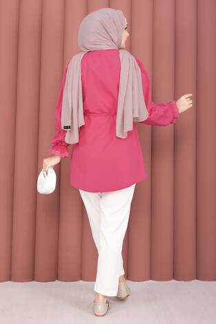 Fisto Detaylı Bağcıklı Gömlek Fuşya - Thumbnail