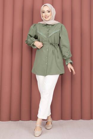 Fisto Detaylı Bağcıklı Gömlek Haki