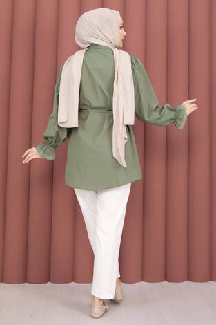 Fisto Detaylı Bağcıklı Gömlek Haki - Thumbnail