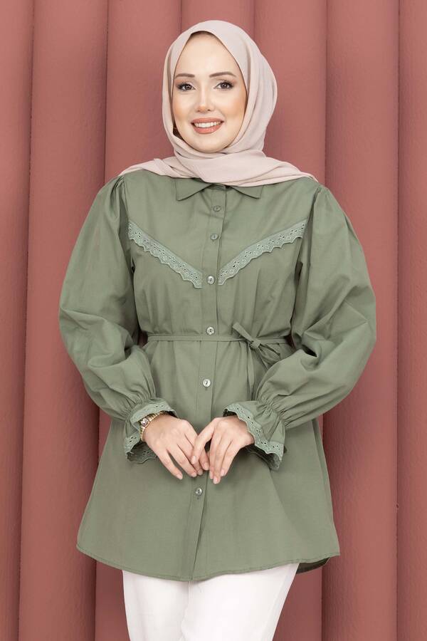 Asm - Fisto Detaylı Bağcıklı Gömlek Haki (1)