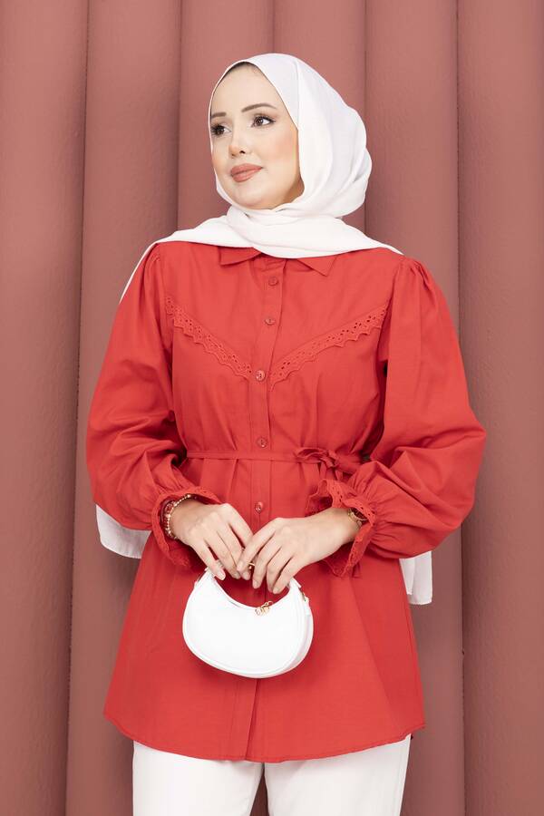 Asm - Fisto Detaylı Bağcıklı Gömlek Kırmızı (1)