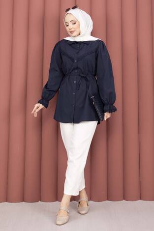 Fisto Detaylı Bağcıklı Gömlek Lacivert