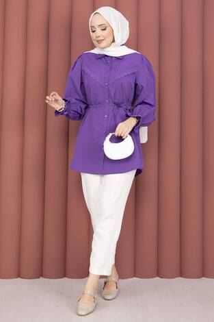 Fisto Detaylı Bağcıklı Gömlek Lila