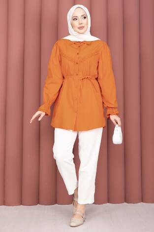 Fisto Detaylı Bağcıklı Gömlek Turuncu