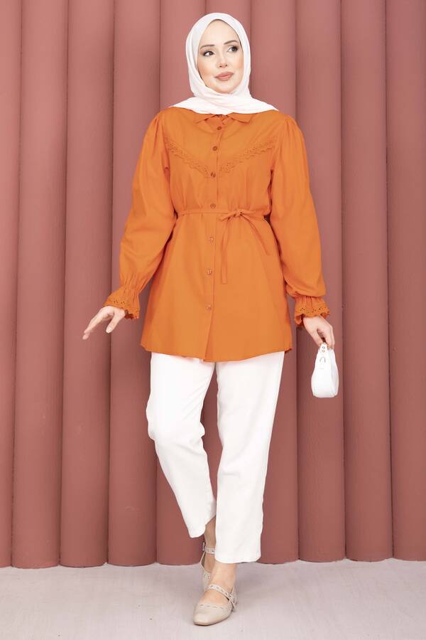 Asm - Fisto Detaylı Bağcıklı Gömlek Turuncu