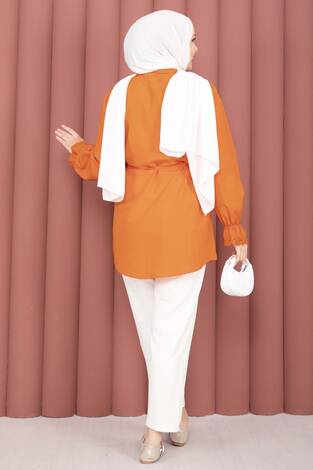 Fisto Detaylı Bağcıklı Gömlek Turuncu - Thumbnail