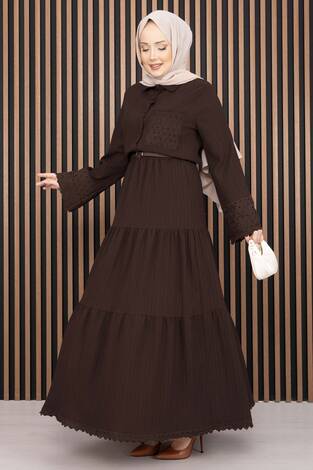 Fistolu Gömlek Etek İkili Takım Acı Kahve - Thumbnail