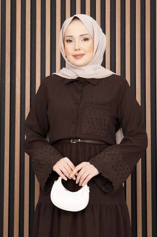 Fistolu Gömlek Etek İkili Takım Acı Kahve - Thumbnail