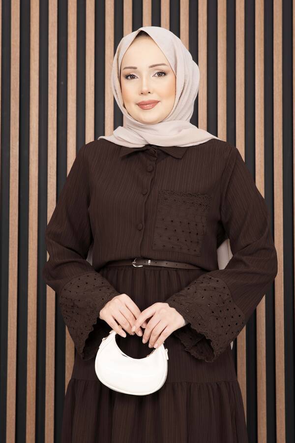 Asm - Fistolu Gömlek Etek İkili Takım Acı Kahve (1)