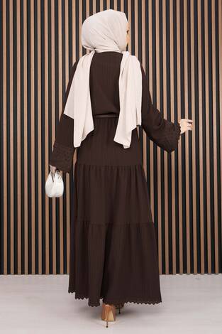 Fistolu Gömlek Etek İkili Takım Acı Kahve - Thumbnail