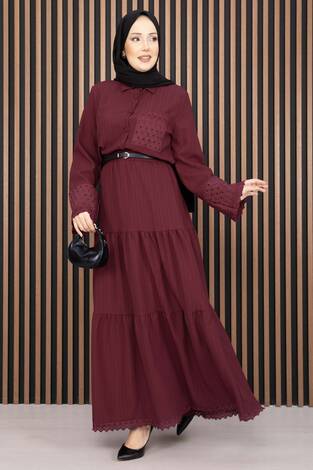 Fistolu Gömlek Etek İkili Takım Bordo - Thumbnail