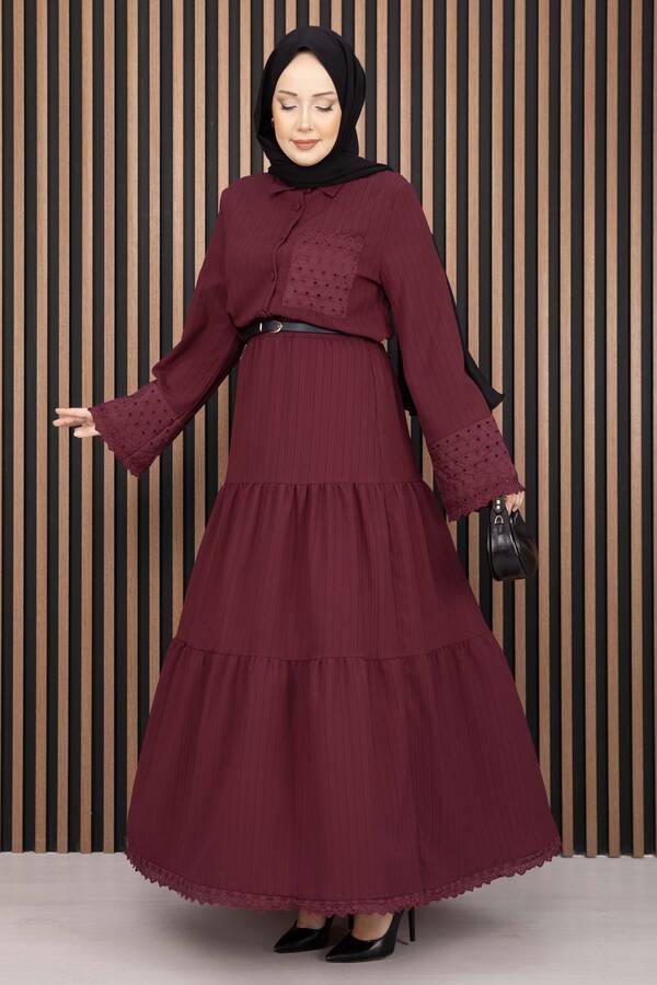 Asm - Fistolu Gömlek Etek İkili Takım Bordo