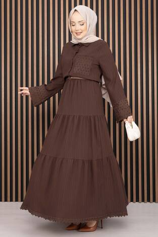 Fistolu Gömlek Etek İkili Takım Kahve - Thumbnail