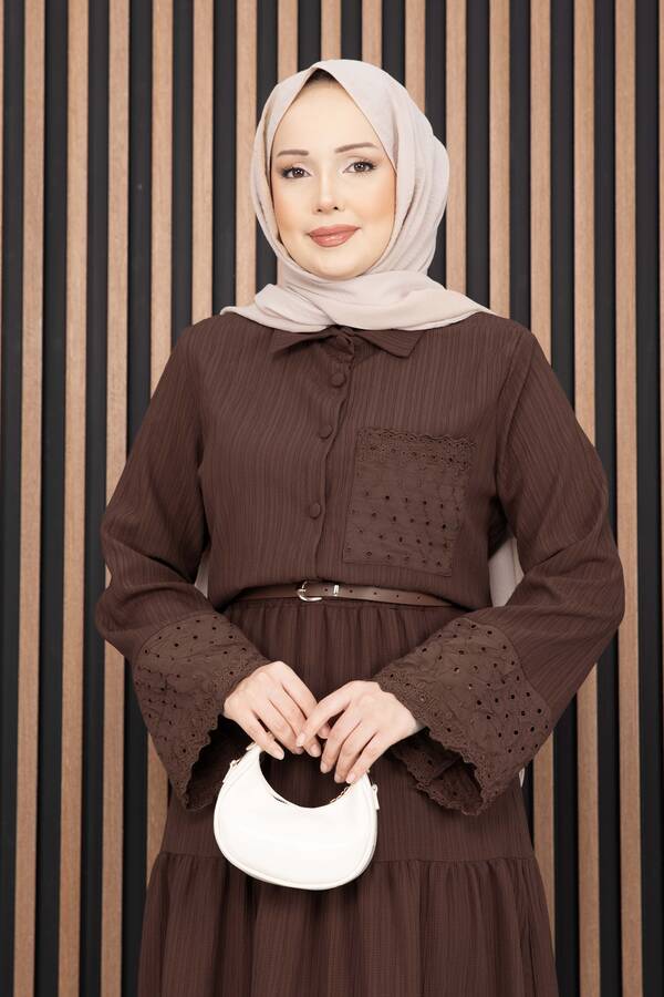 Asm - Fistolu Gömlek Etek İkili Takım Kahve (1)