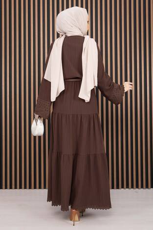 Fistolu Gömlek Etek İkili Takım Kahve - Thumbnail